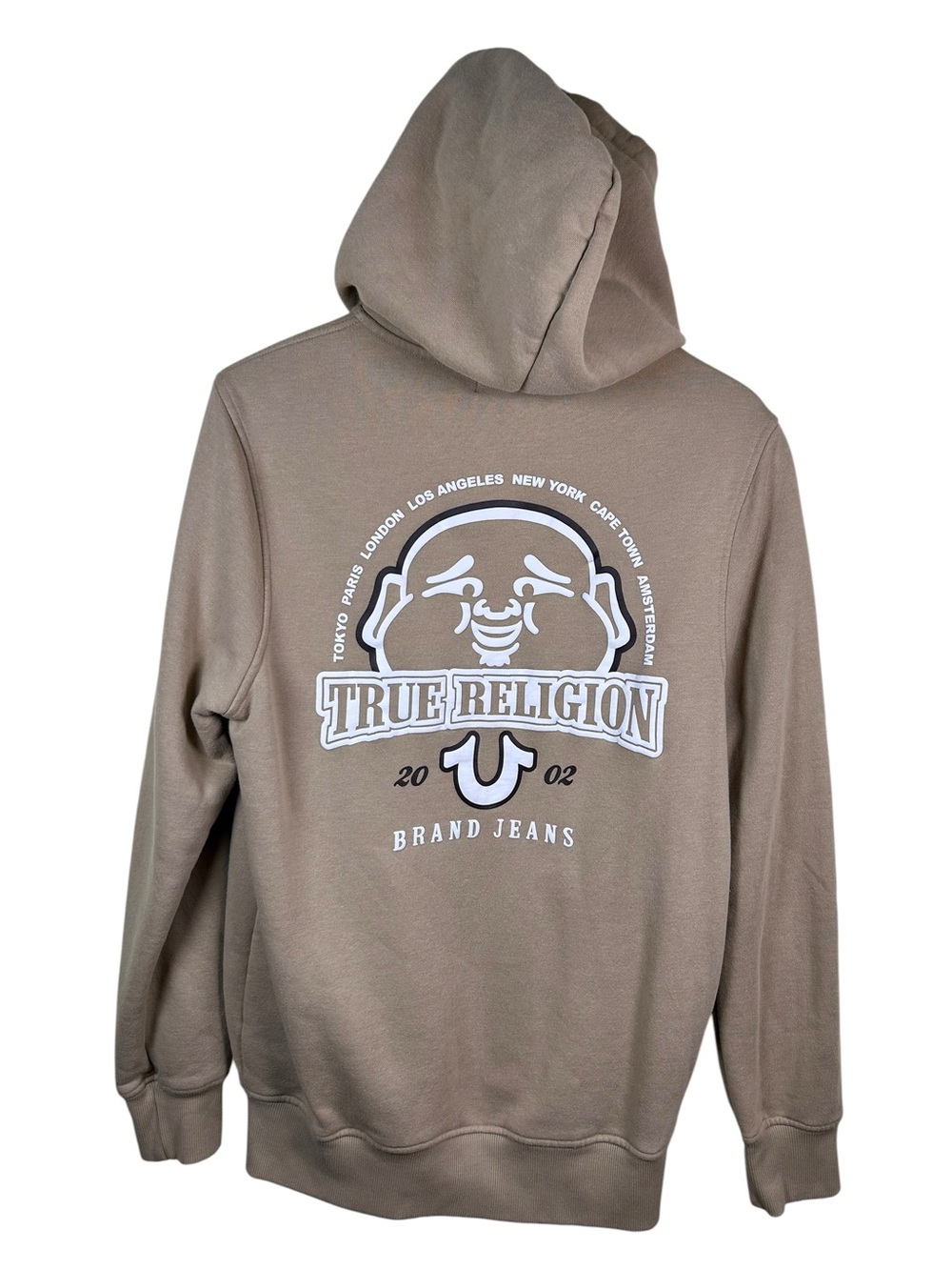 TRUE RELIGION Buddha Zip Hoodie Tan M Big Logo Y2K Streetwear
